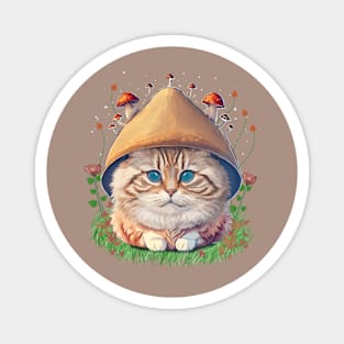 Cat With Mushroom Hat Magnet